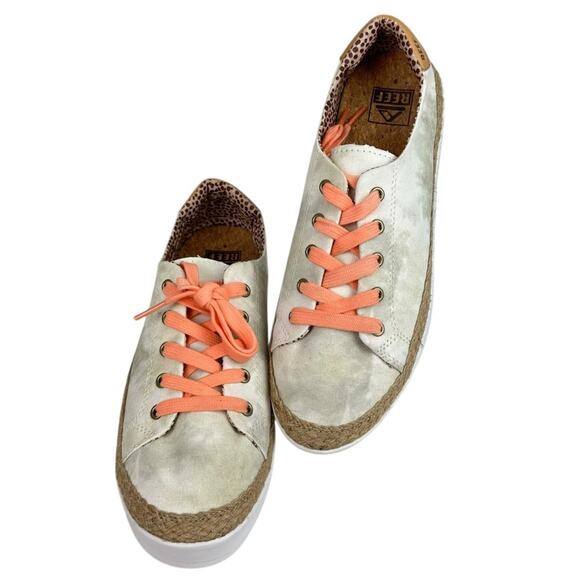 Reef Cushion Sunset Lace Up Sneakers Cream Orange Casual Style Size 9 NEW - Picture 1 of 9